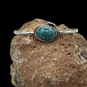 Signed Navajo Native American Sterling Silver Turquoise Cuff Bracelet 6 3/8"